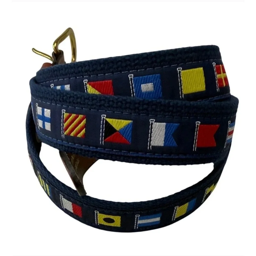 Leather Man Ltd Mens Nautical Flag Canvas Leather Belt Size 44 Hand Made USA